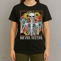 Halloween Never Better Skeleton Floral Skull T-Shirt thumb 4