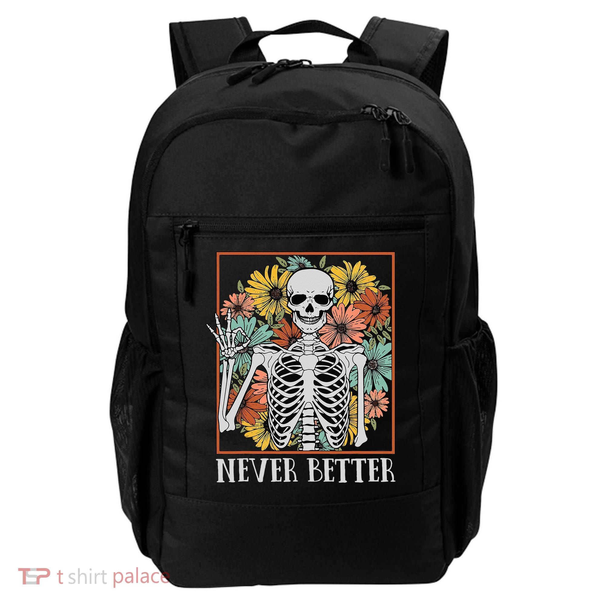 Halloween Never Better Skeleton Floral Skull Backpack