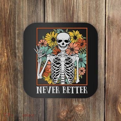 Halloween Never Better Skeleton Floral Skull Coaster