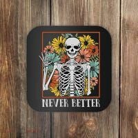 Halloween Never Better Skeleton Floral Skull Coaster thumb 0