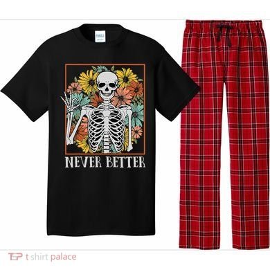 Halloween Never Better Skeleton Floral Skull Pajama Set