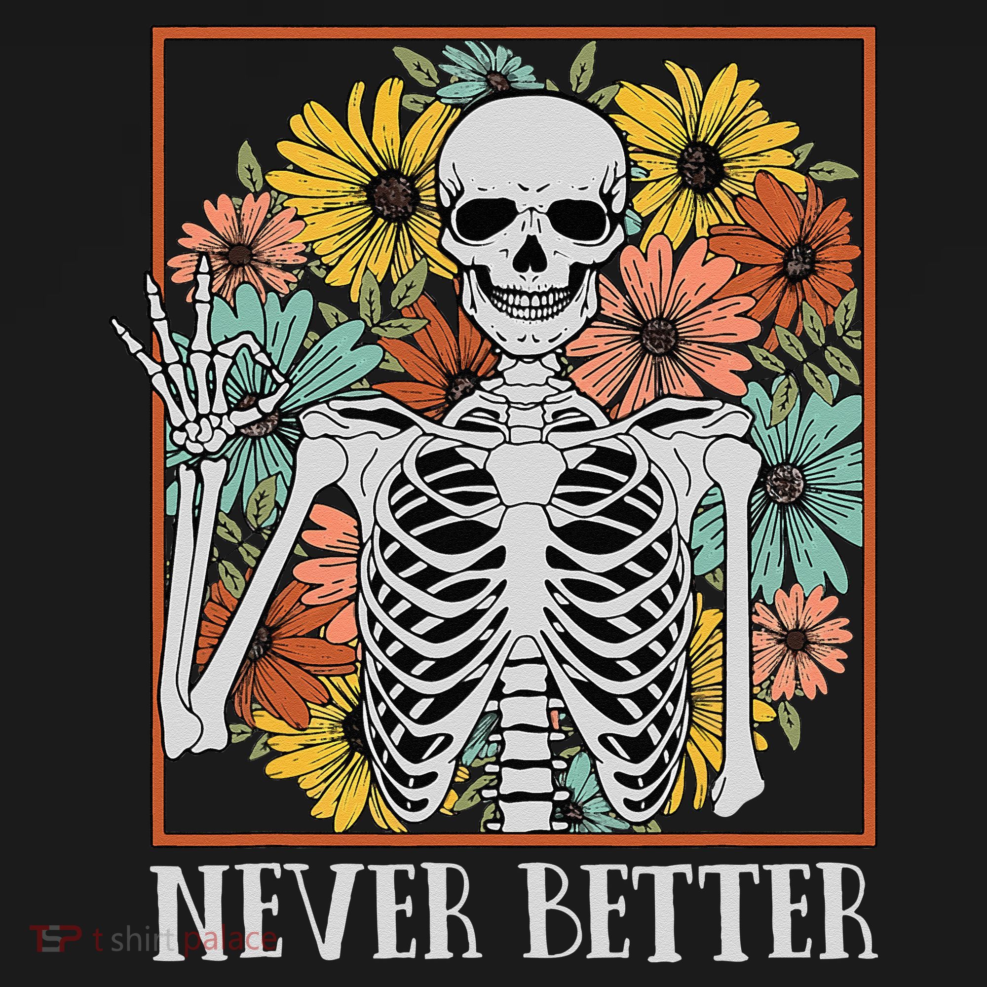 Halloween Never Better Skeleton Floral Skull Polo