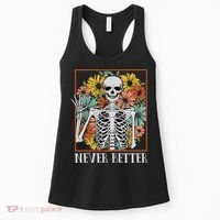 Halloween Never Better Skeleton Floral Skull Women's Tank Top thumb 0