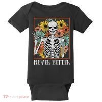 Halloween Never Better Skeleton Floral Skull Baby Bodysuit thumb 0