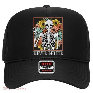 Halloween Never Better Skeleton Floral Skull Hat