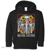 Halloween Never Better Skeleton Floral Skull Toddler Hoodie thumb 0