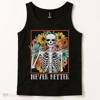 Halloween Never Better Skeleton Floral Skull Tank Top thumb 2