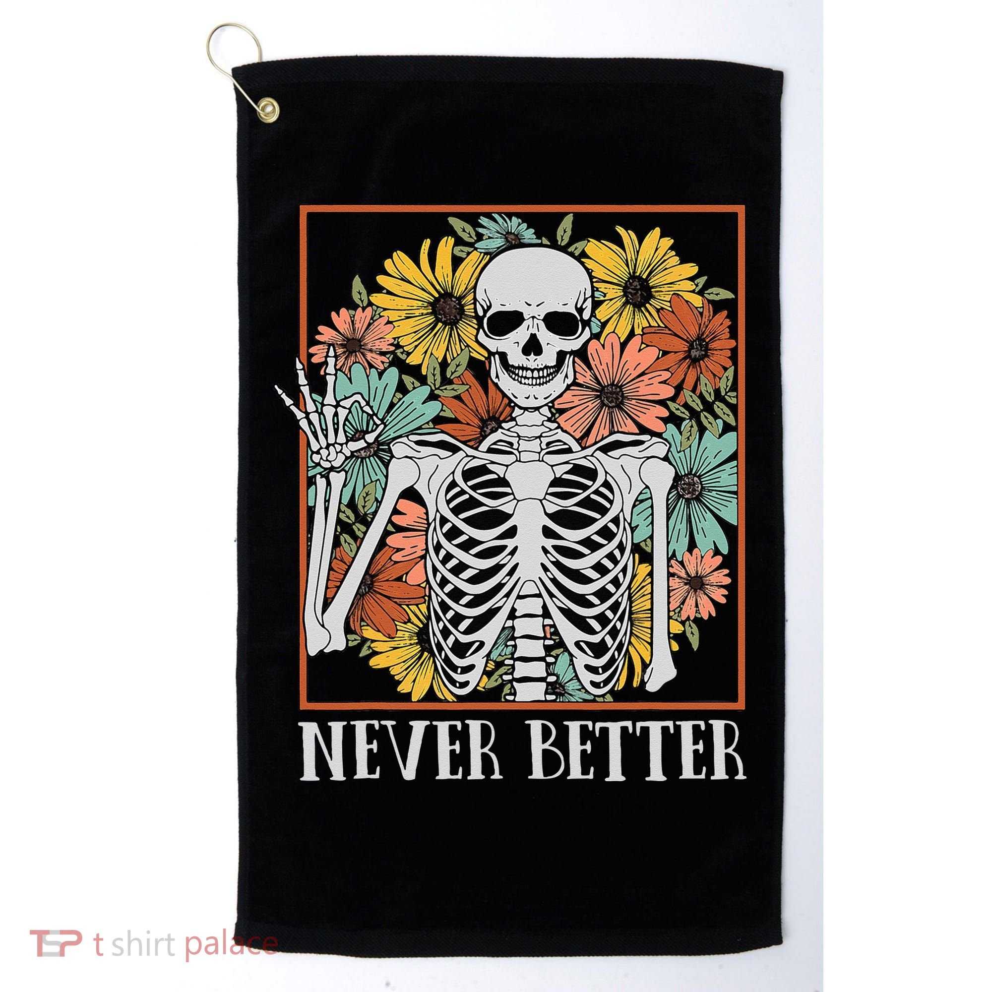Halloween Never Better Skeleton Floral Skull Golf Towel