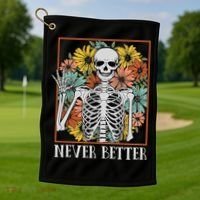Halloween Never Better Skeleton Floral Skull Golf Towel thumb 1