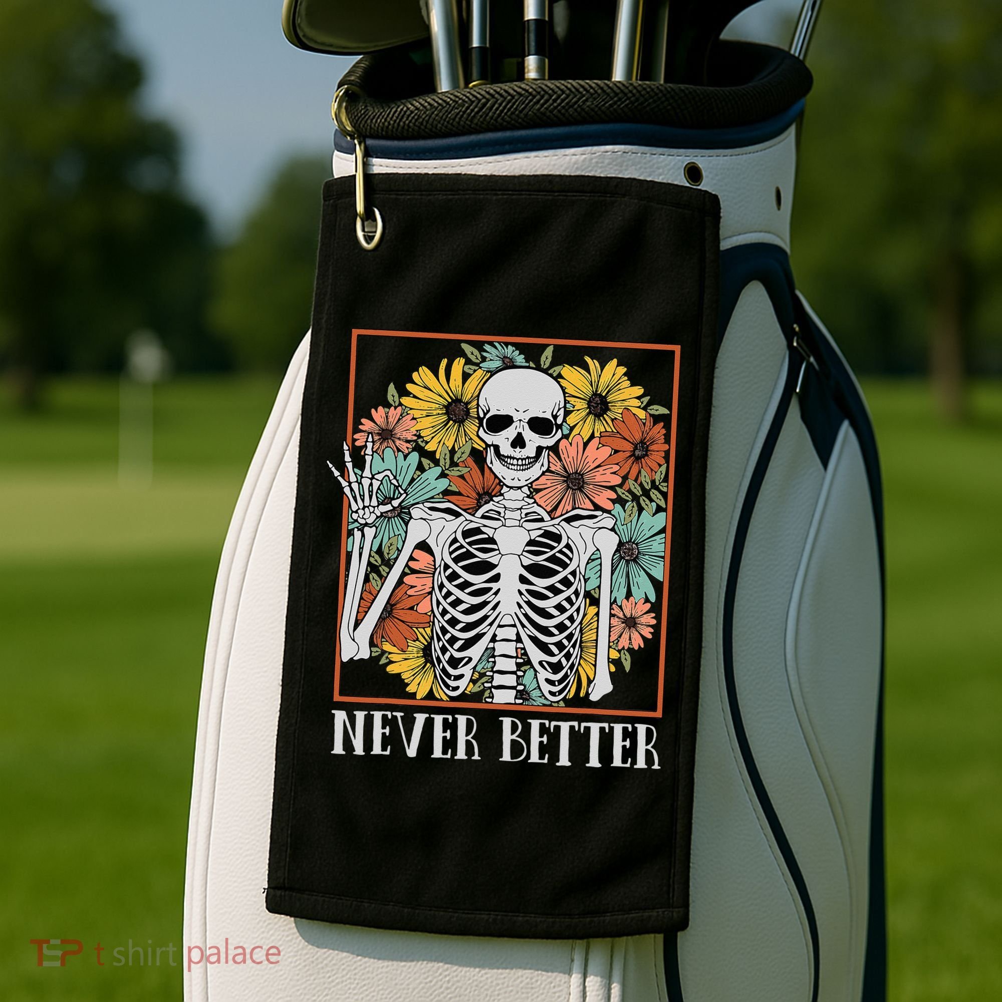 Halloween Never Better Skeleton Floral Skull Golf Towel