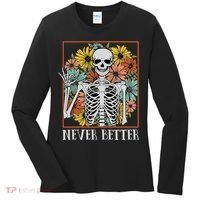 Halloween Never Better Skeleton Floral Skull Women's Long Sleeve Shirt thumb 0