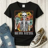 Halloween Never Better Skeleton Floral Skull Women's T-Shirt thumb 3