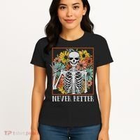 Halloween Never Better Skeleton Floral Skull Women's T-Shirt thumb 4