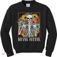 Halloween Never Better Skeleton Floral Skull Kids Sweatshirt thumb 0