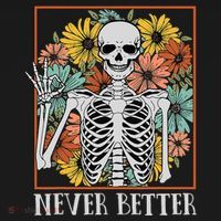 Halloween Never Better Skeleton Floral Skull Kids Sweatshirt thumb 2