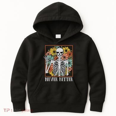Halloween Never Better Skeleton Floral Skull Kids Hoodie