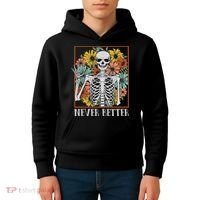 Halloween Never Better Skeleton Floral Skull Kids Hoodie thumb 4