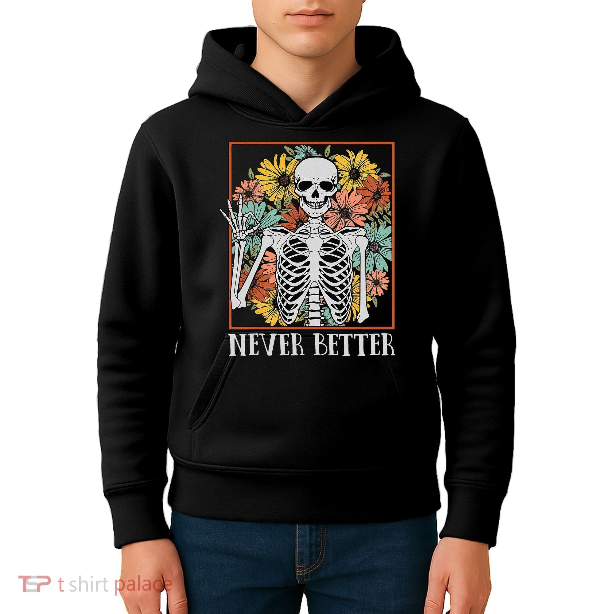 Halloween Never Better Skeleton Floral Skull Kids Hoodie