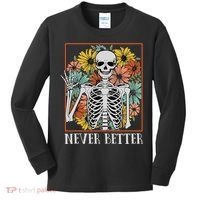 Halloween Never Better Skeleton Floral Skull Kids Long Sleeve Shirt thumb 0
