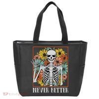 Halloween Never Better Skeleton Floral Skull Tote Bag thumb 0
