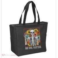 Halloween Never Better Skeleton Floral Skull Tote Bag thumb 2
