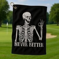 Halloween Never Better Skeleton Funny Skull Golf Towel thumb 1