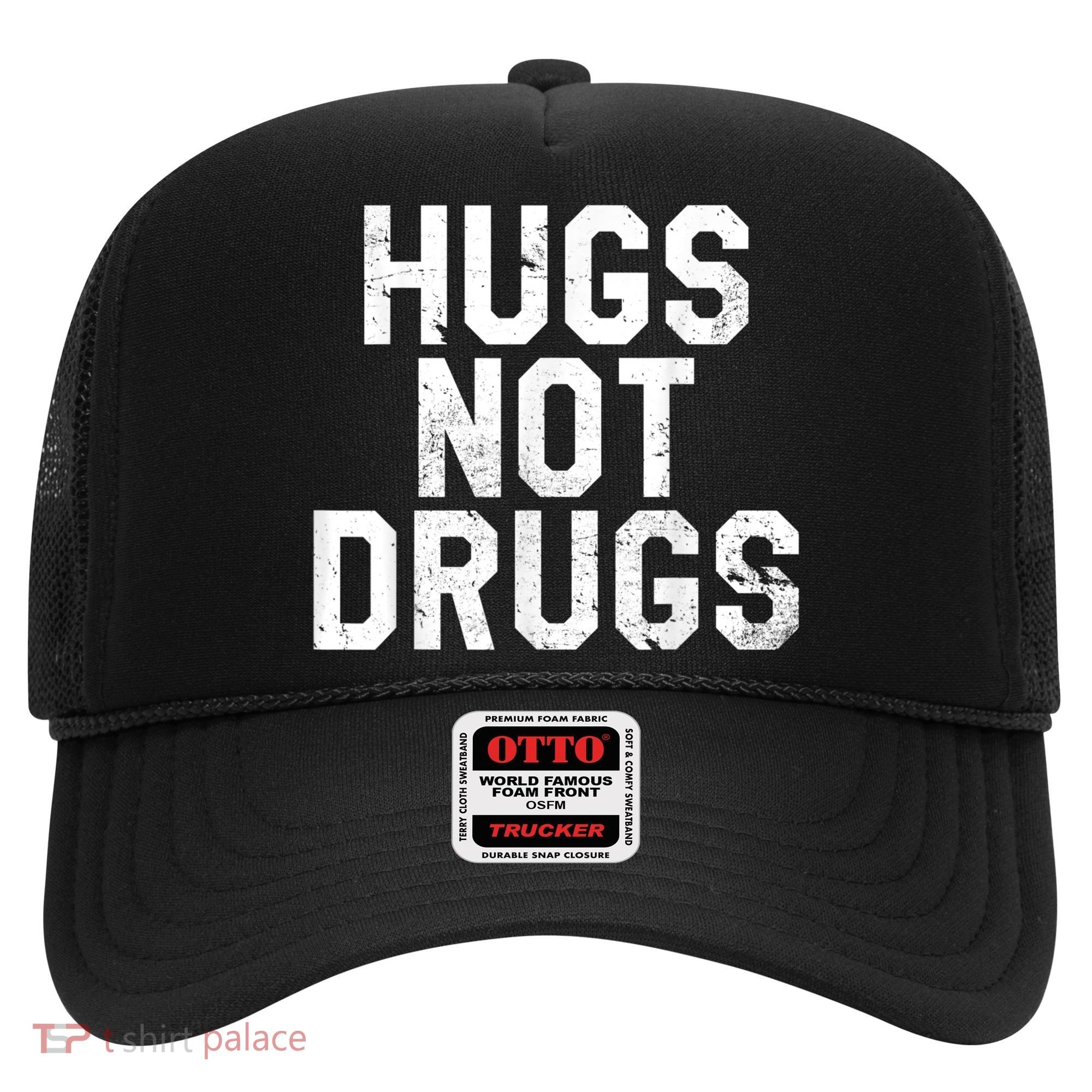 Hugs Not Drugs Distressed Jumbo Print Graphic Hat