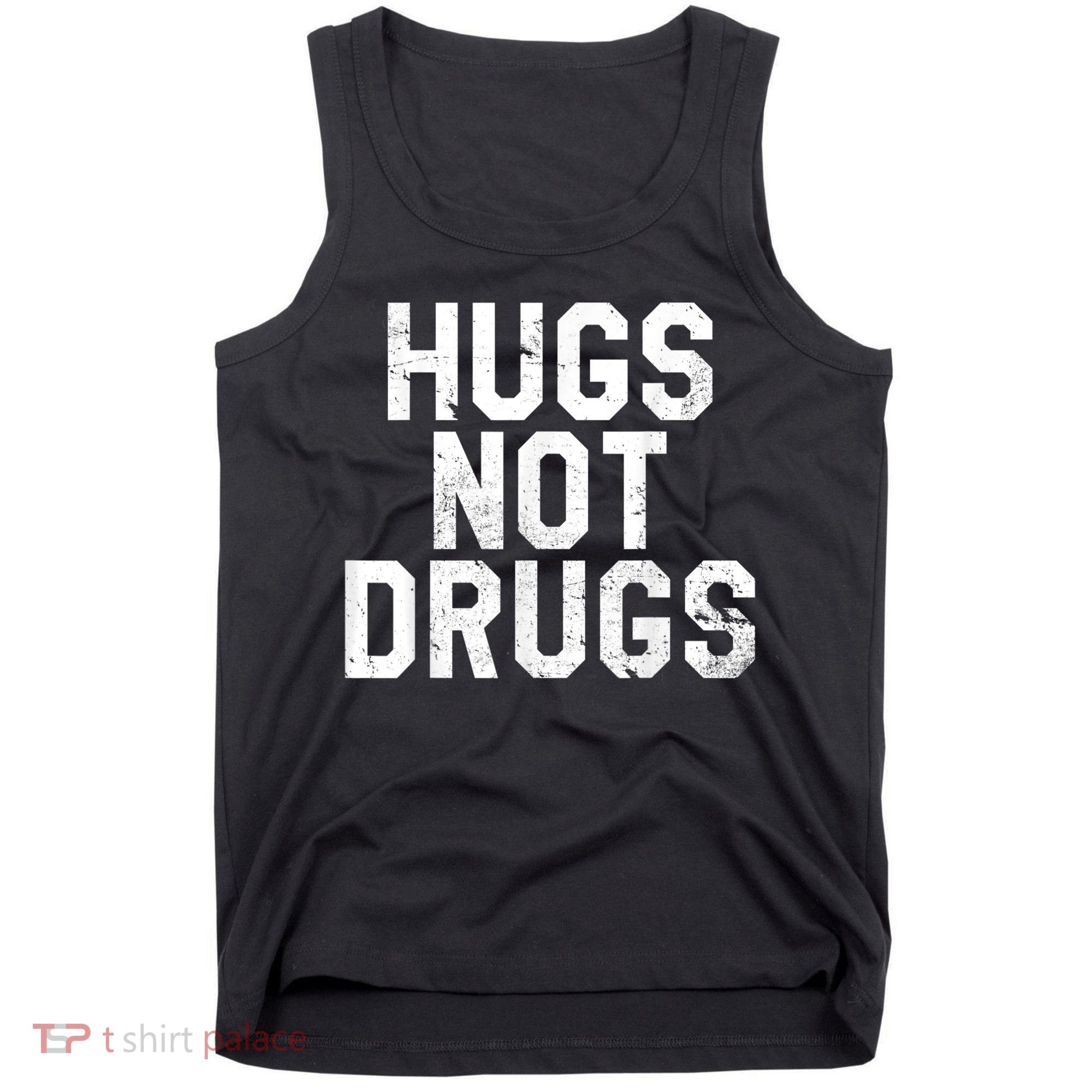 Hugs Not Drugs Distressed Jumbo Print Graphic Tank Top
