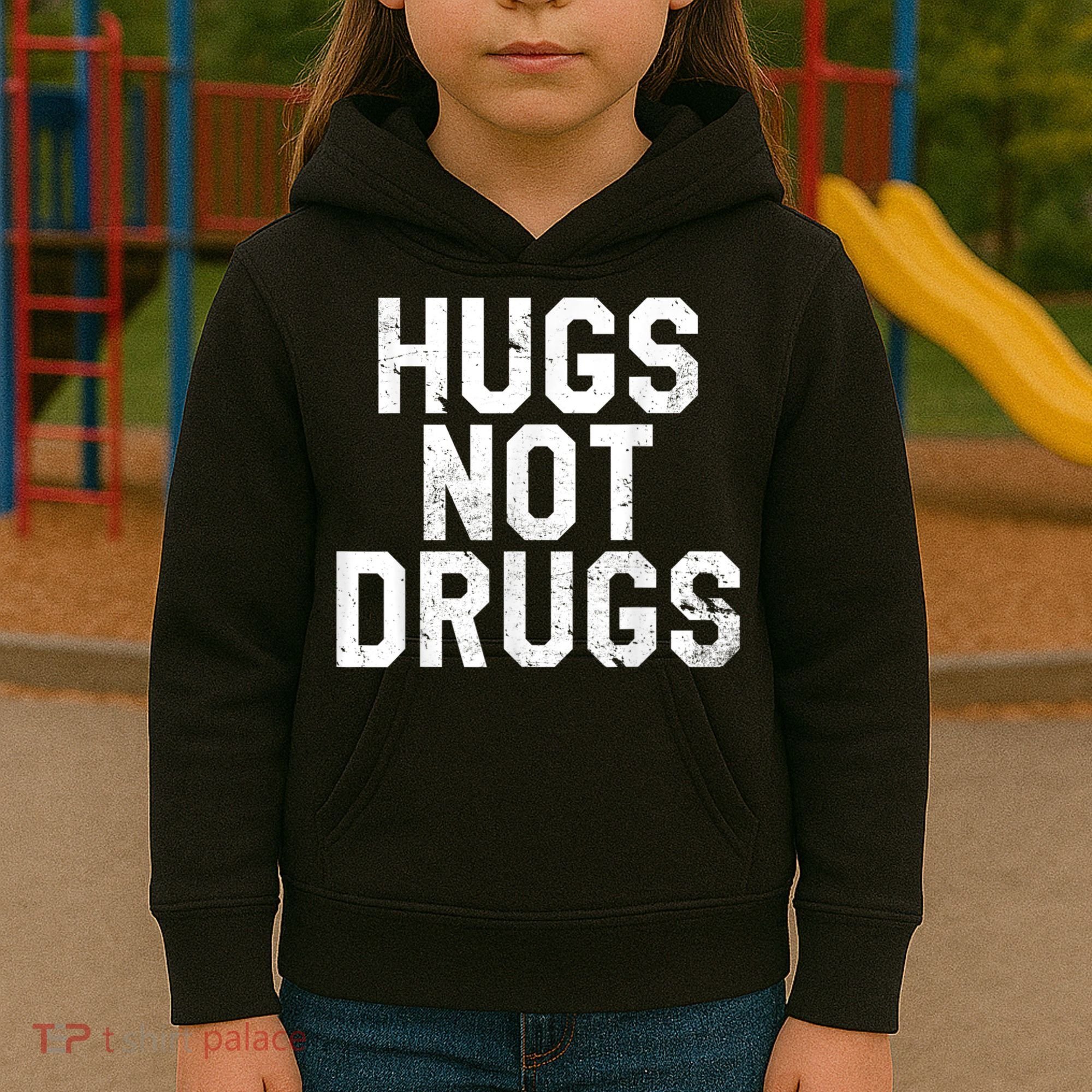Hugs Not Drugs Distressed Jumbo Print Graphic Kids Hoodie