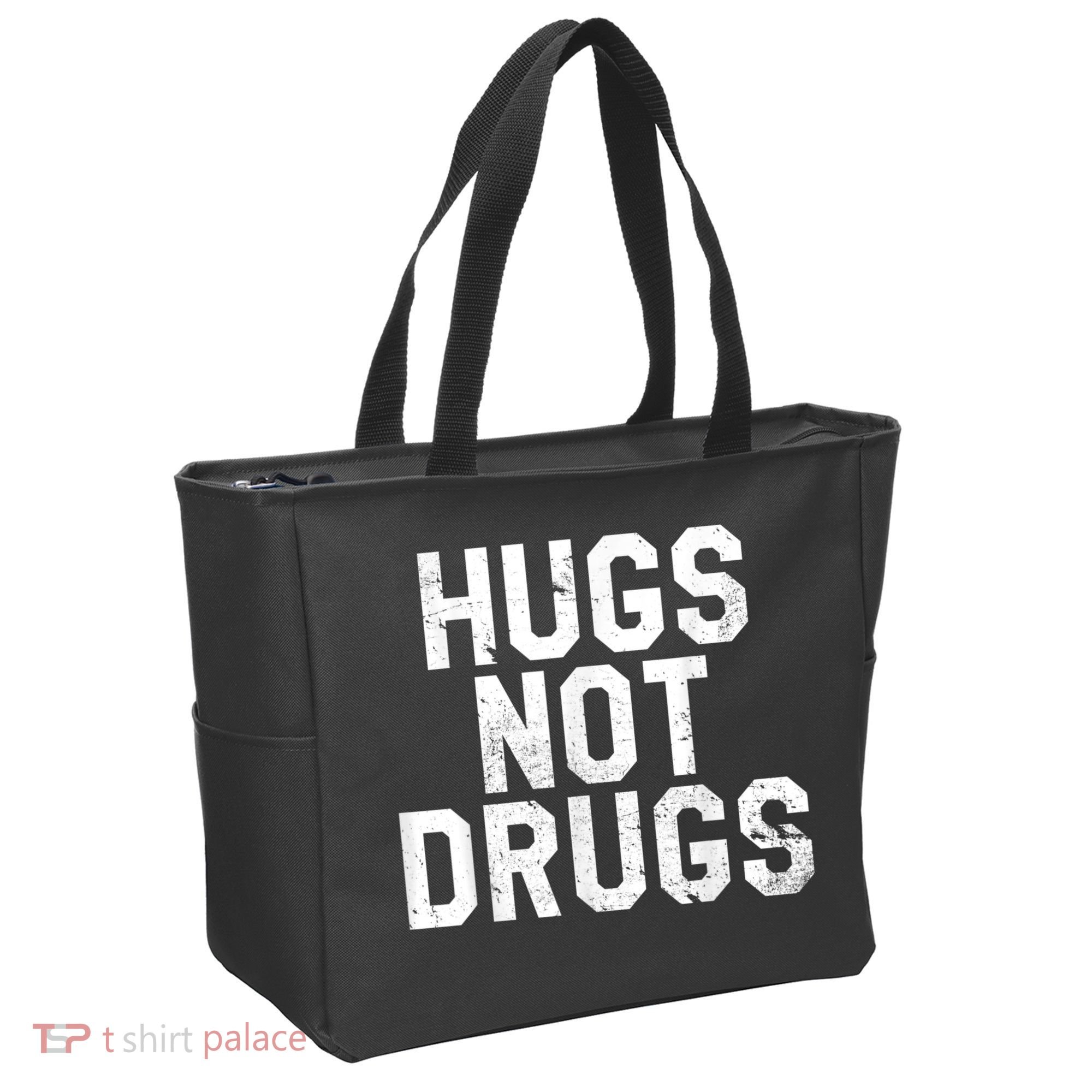 Hugs Not Drugs Distressed Jumbo Print Graphic Tote Bag