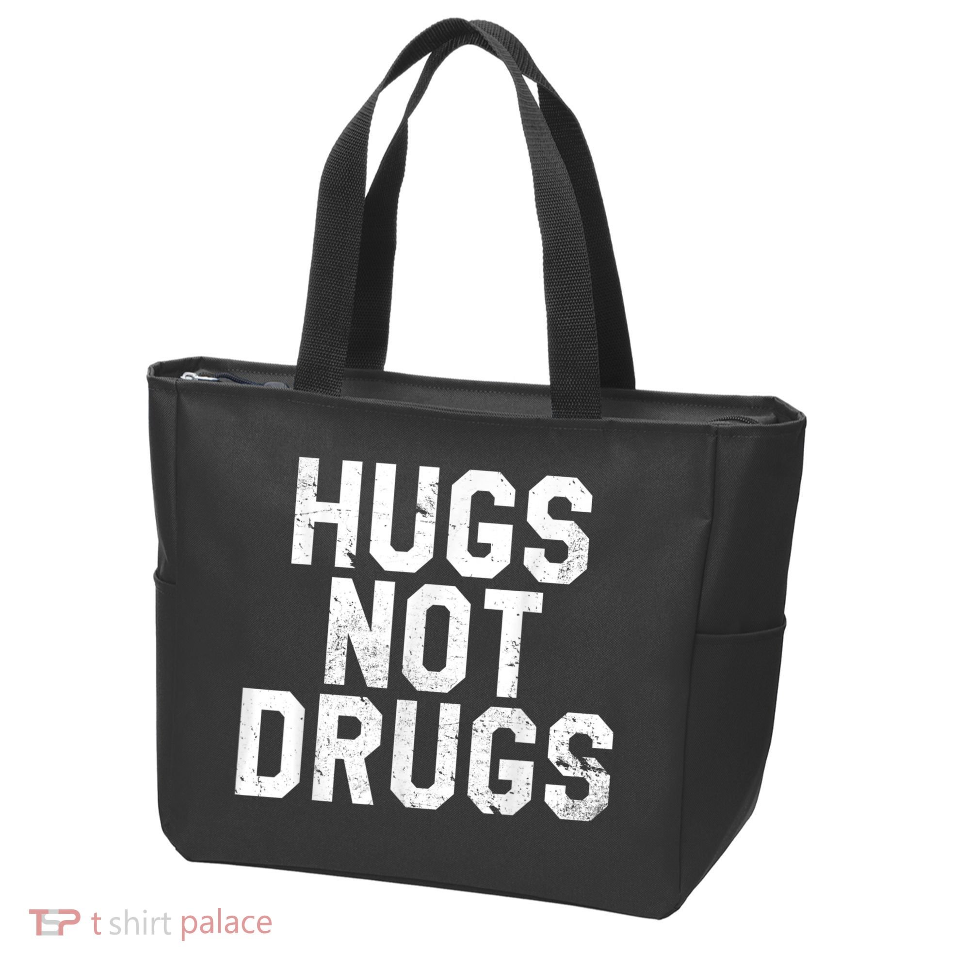 Hugs Not Drugs Distressed Jumbo Print Graphic Tote Bag