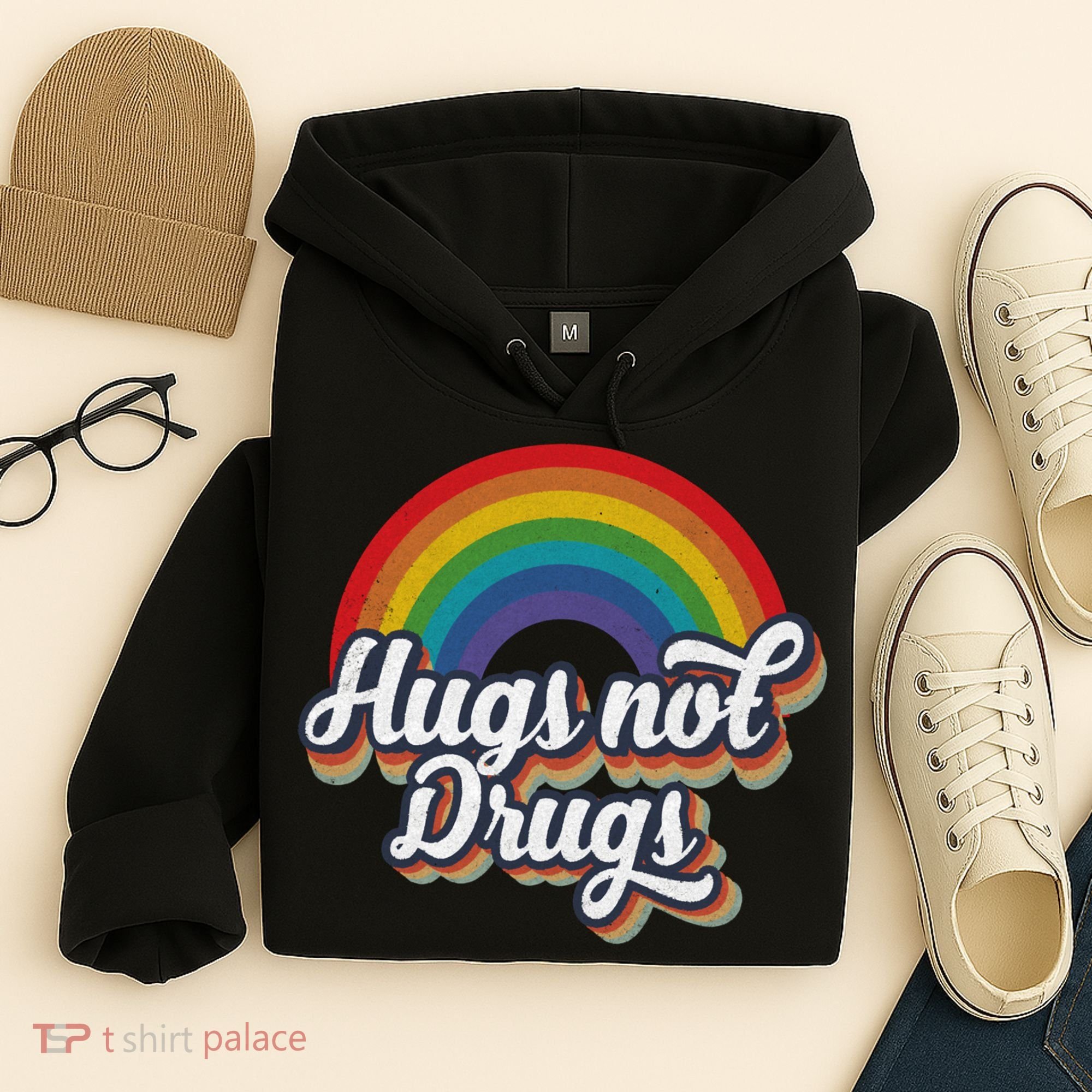 Hugs Not Drugs Rainbow Hoodie