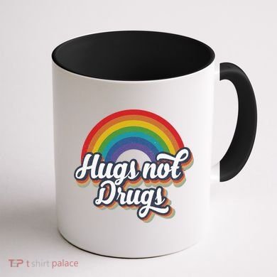 Hugs Not Drugs Rainbow Coffee Mug back
