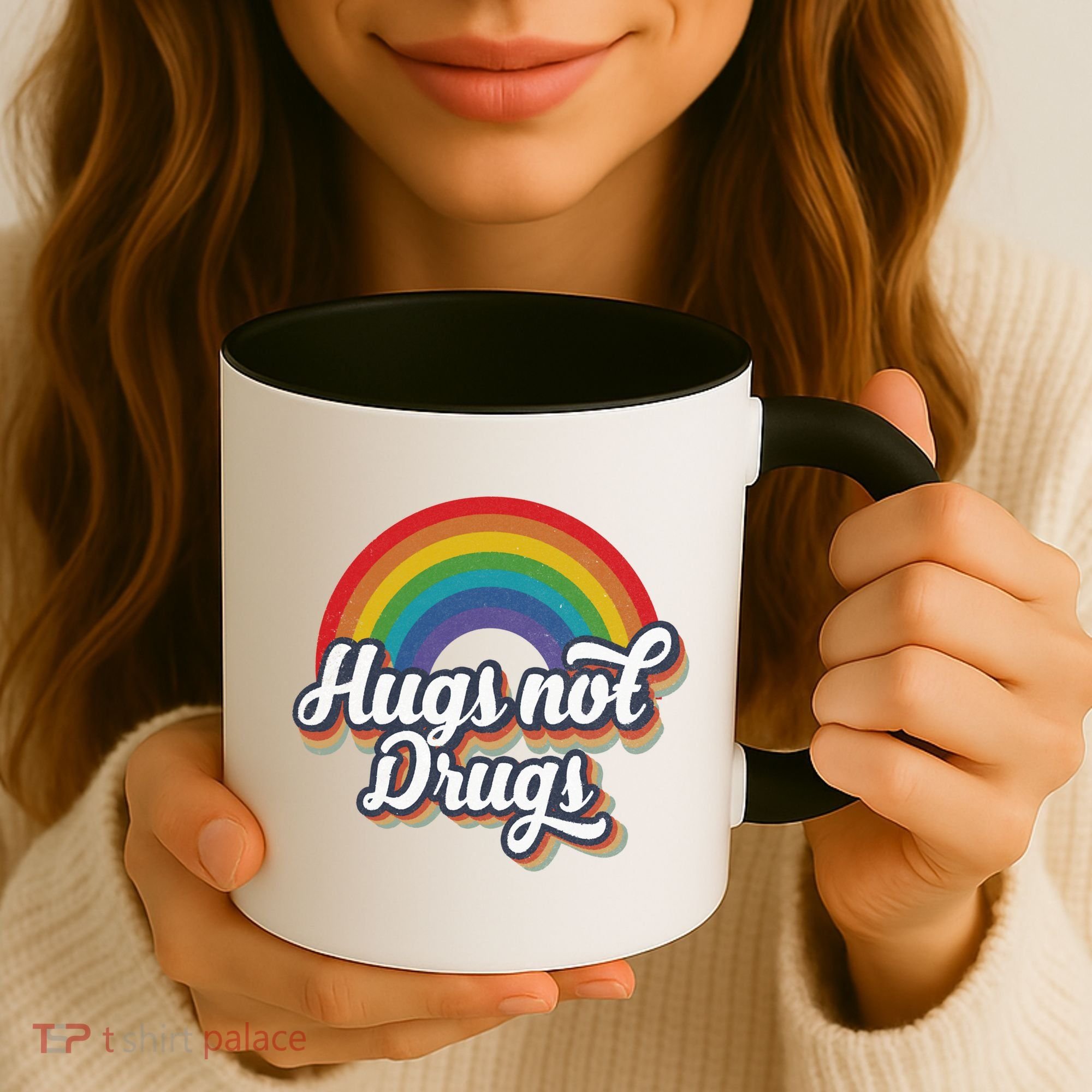 Hugs Not Drugs Rainbow Coffee Mug
