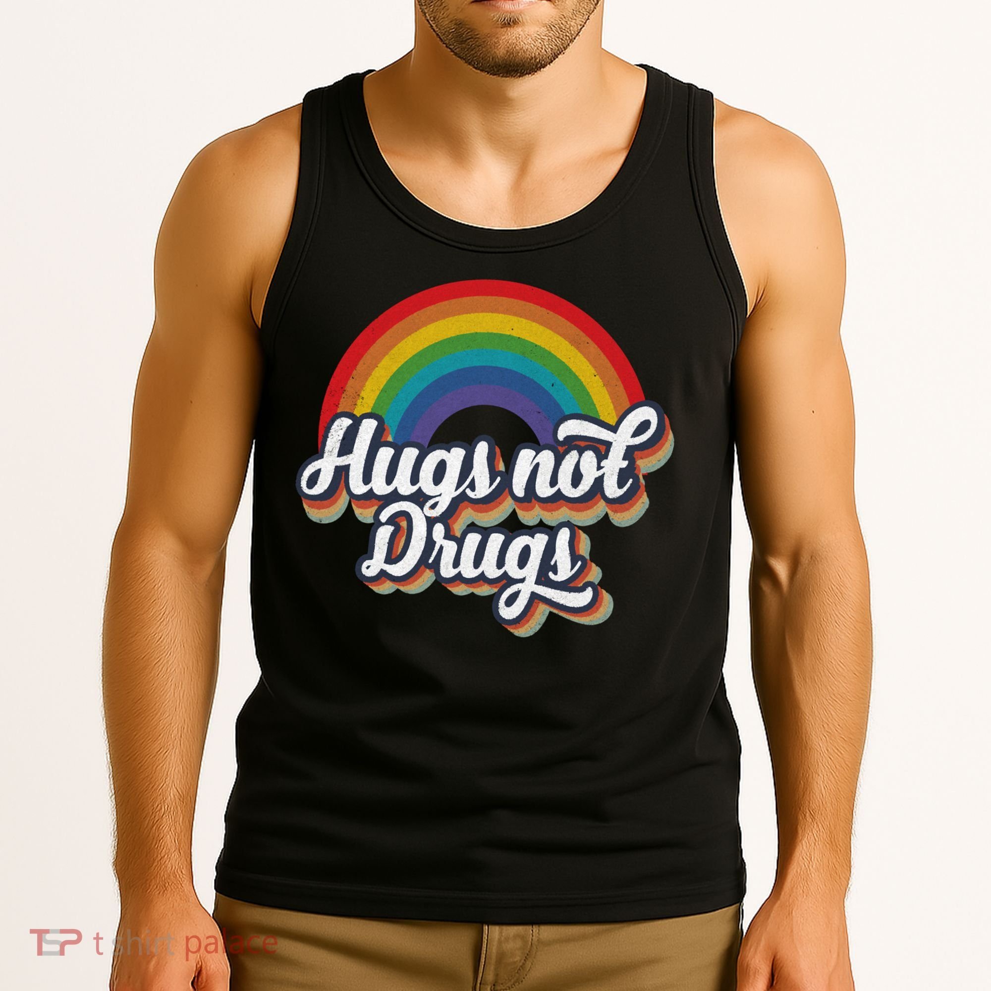 Hugs Not Drugs Rainbow Tank Top