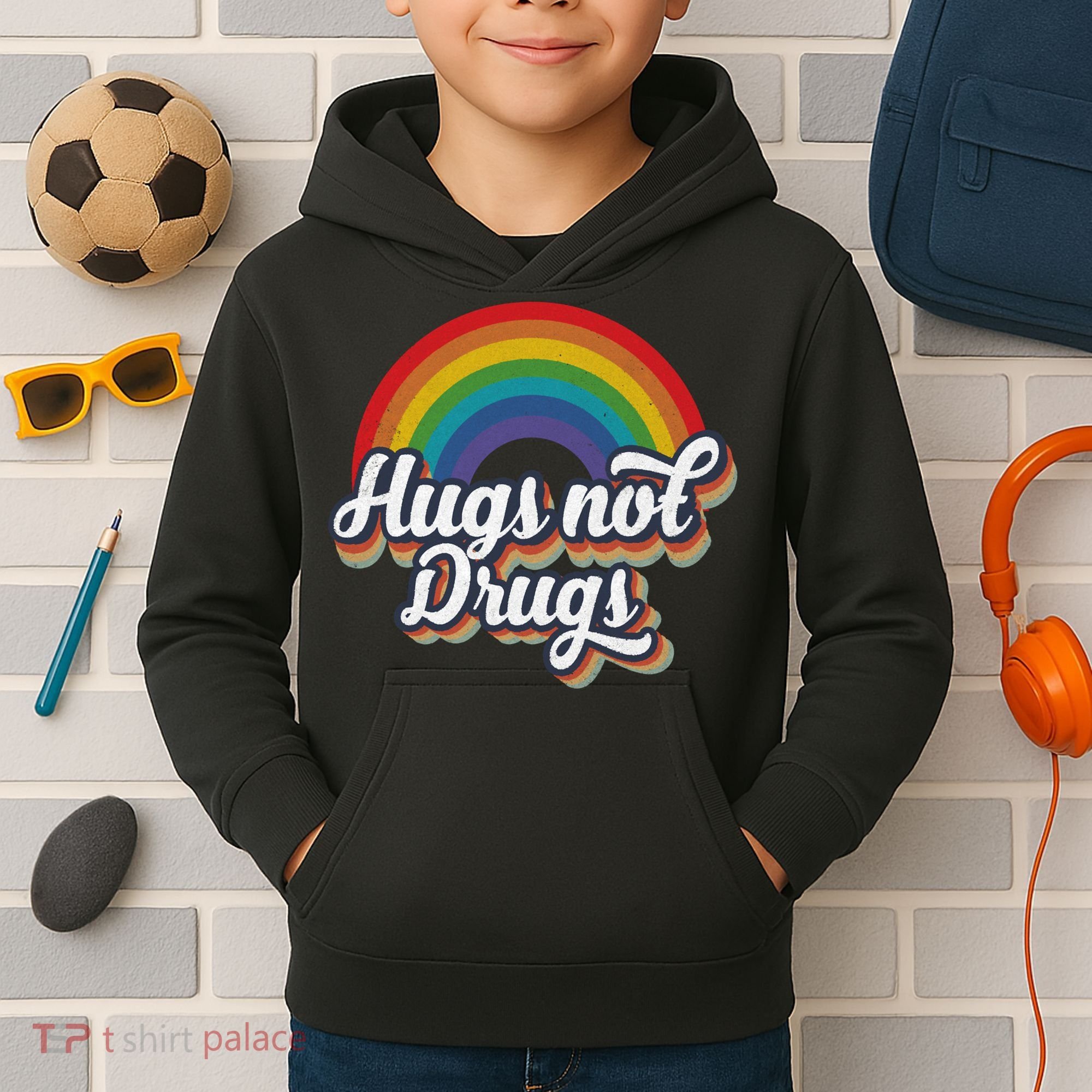Hugs Not Drugs Rainbow Kids Hoodie
