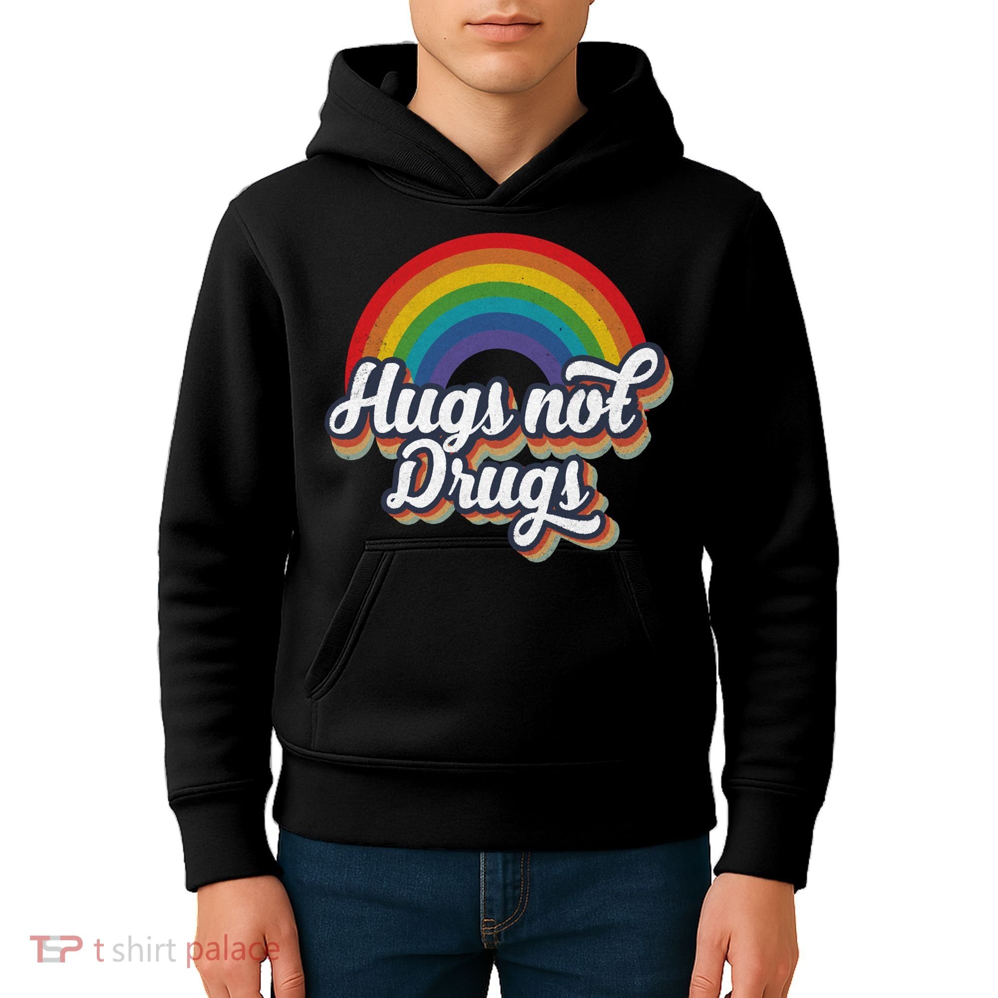 Hugs Not Drugs Rainbow Kids Hoodie