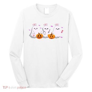 Halloween Nurse Ghosts Boo Crew Long Sleeve Shirt