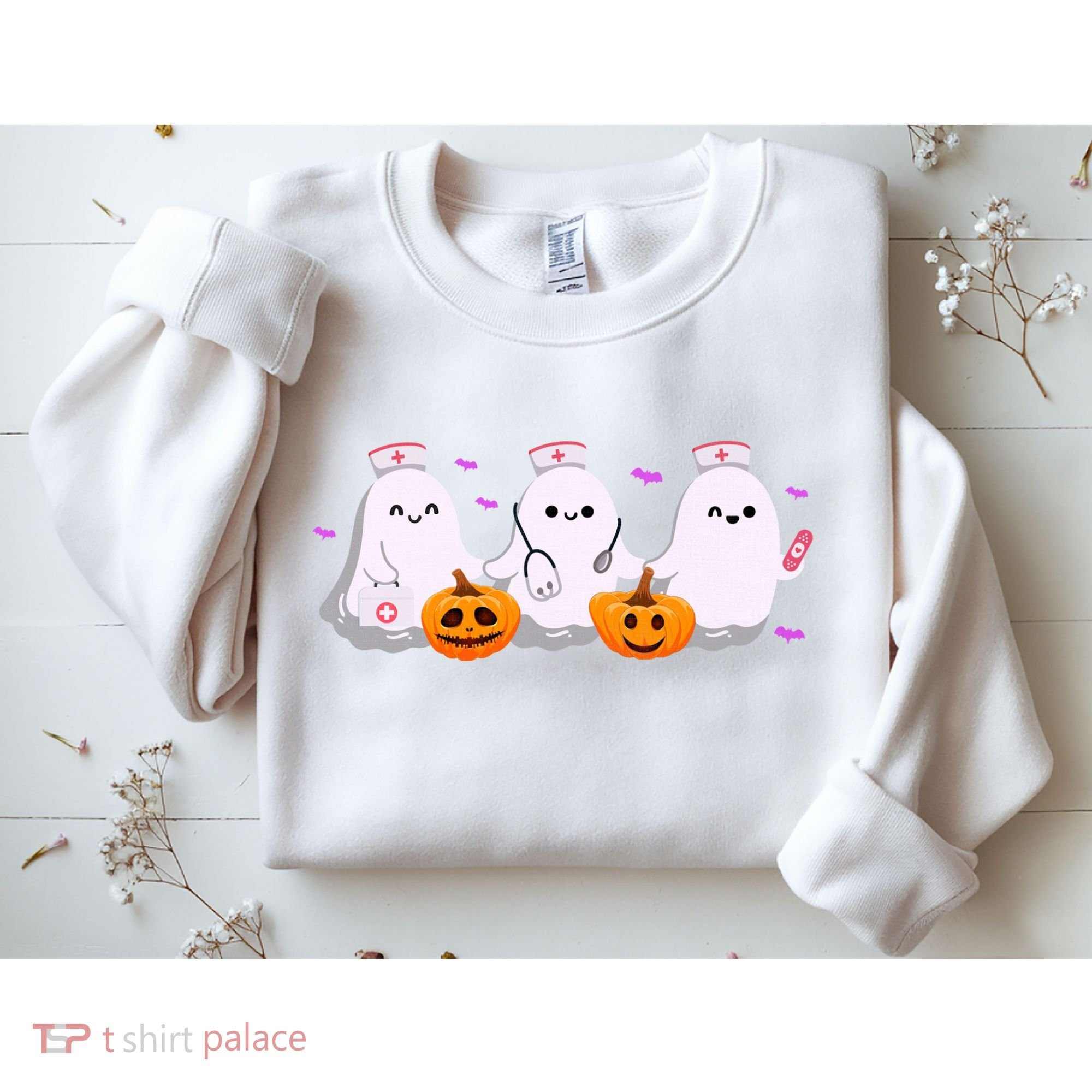 Halloween Nurse Ghosts Boo Crew Sweatshirt