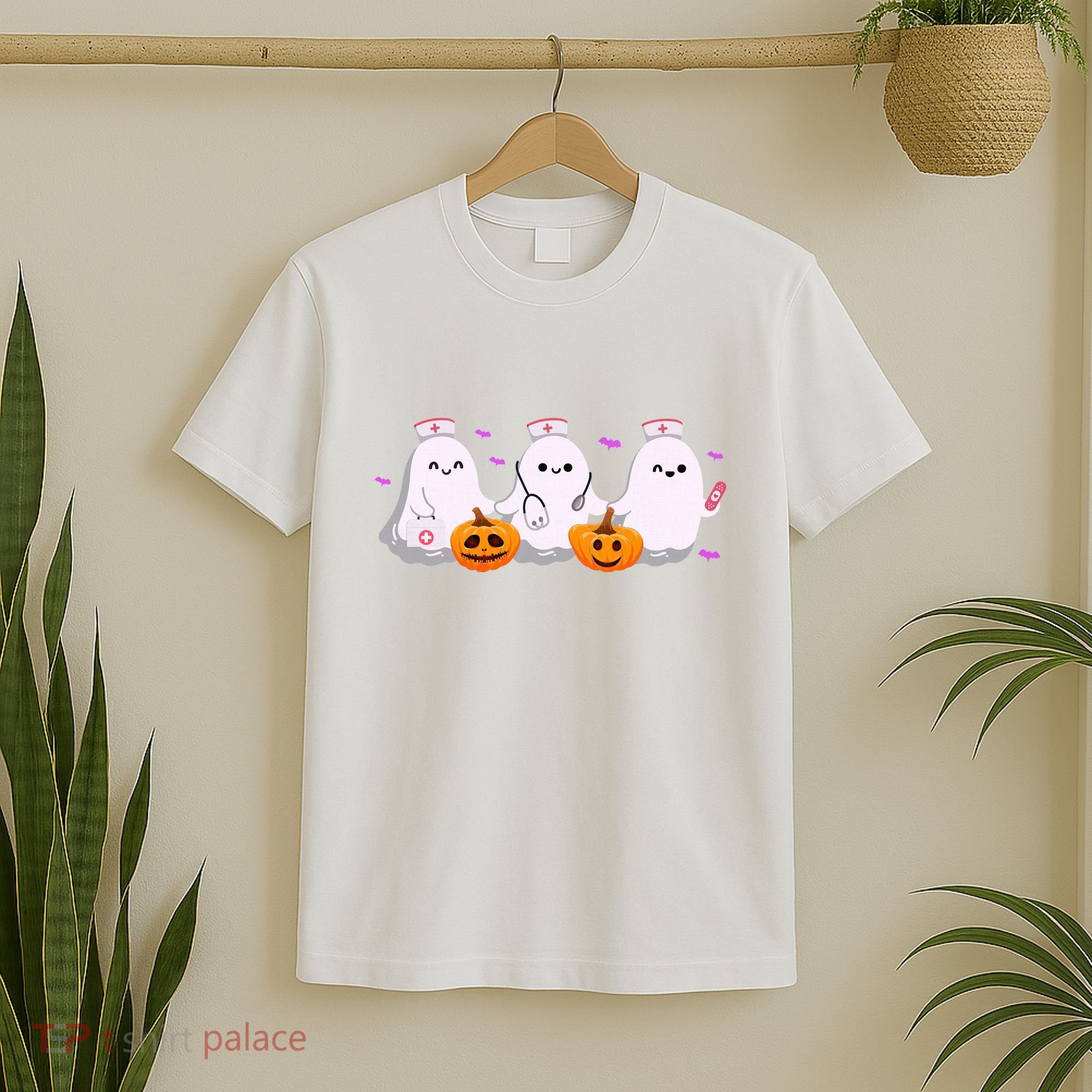 Halloween Nurse Ghosts Boo Crew T-Shirt