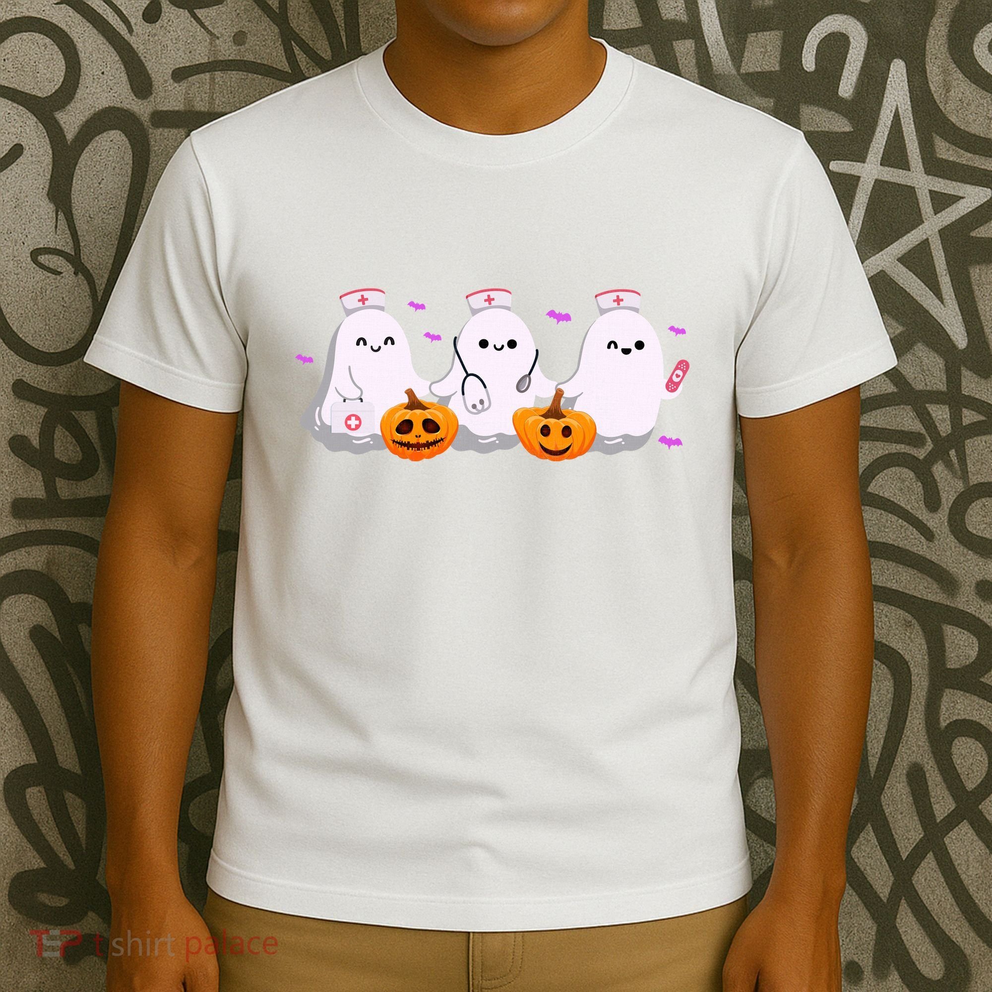 Halloween Nurse Ghosts Boo Crew T-Shirt