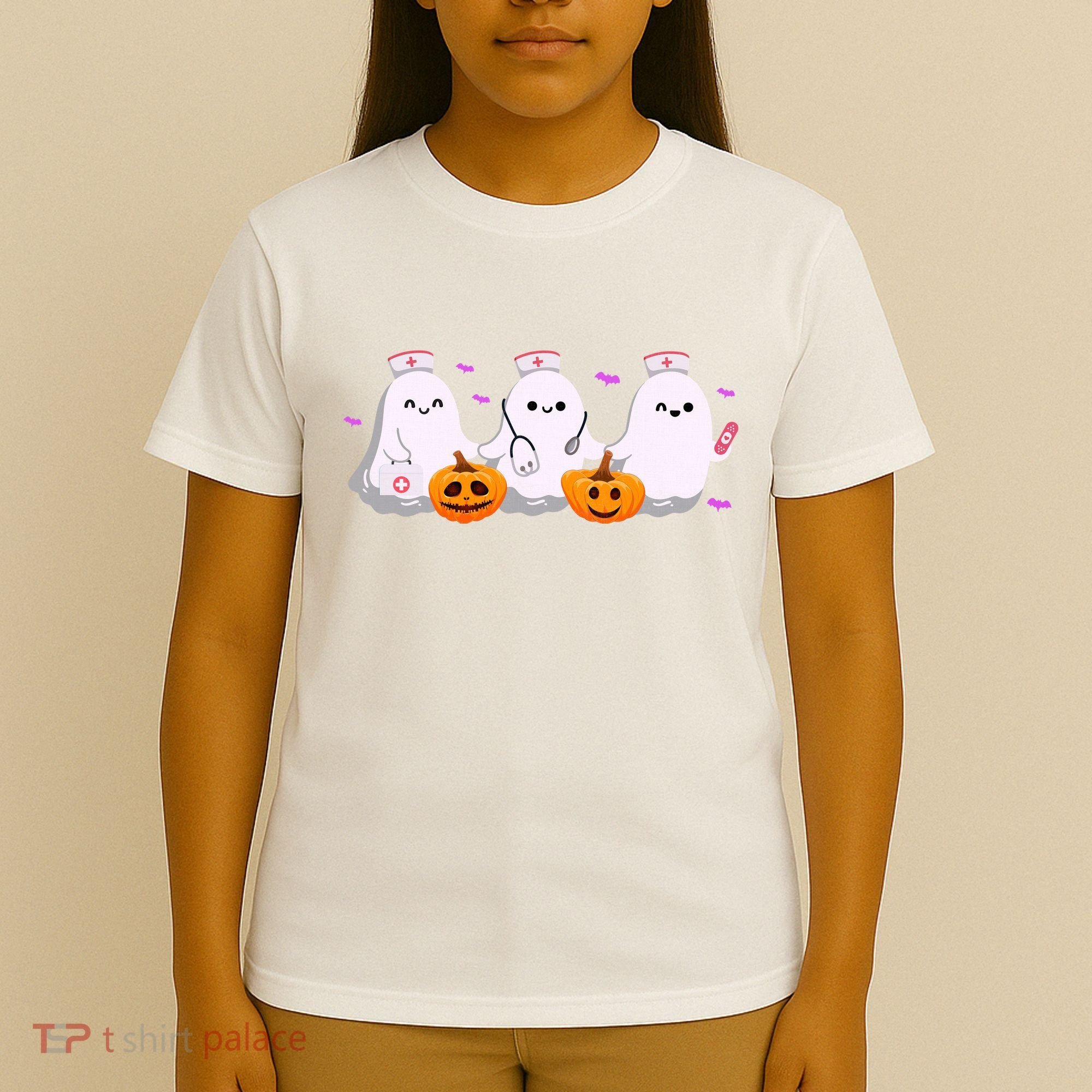 Halloween Nurse Ghosts Boo Crew T-Shirt