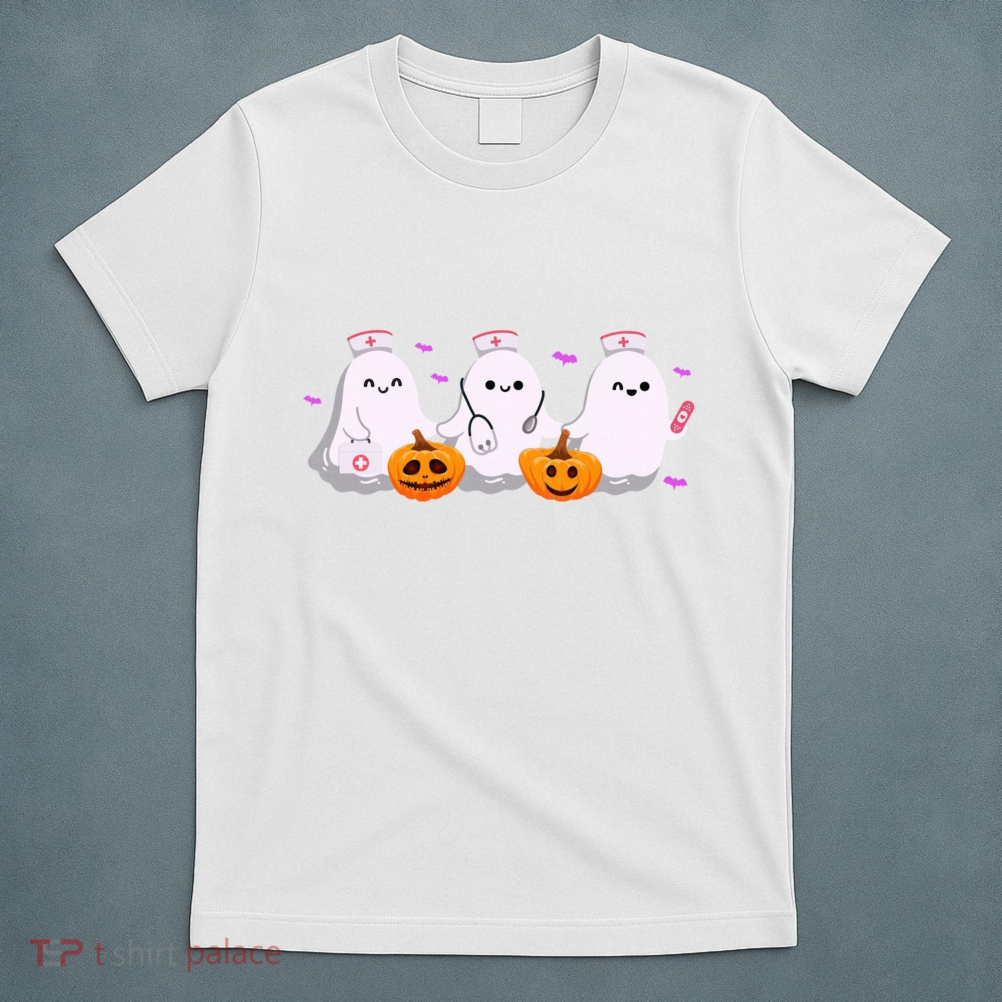 Halloween Nurse Ghosts Boo Crew T-Shirt