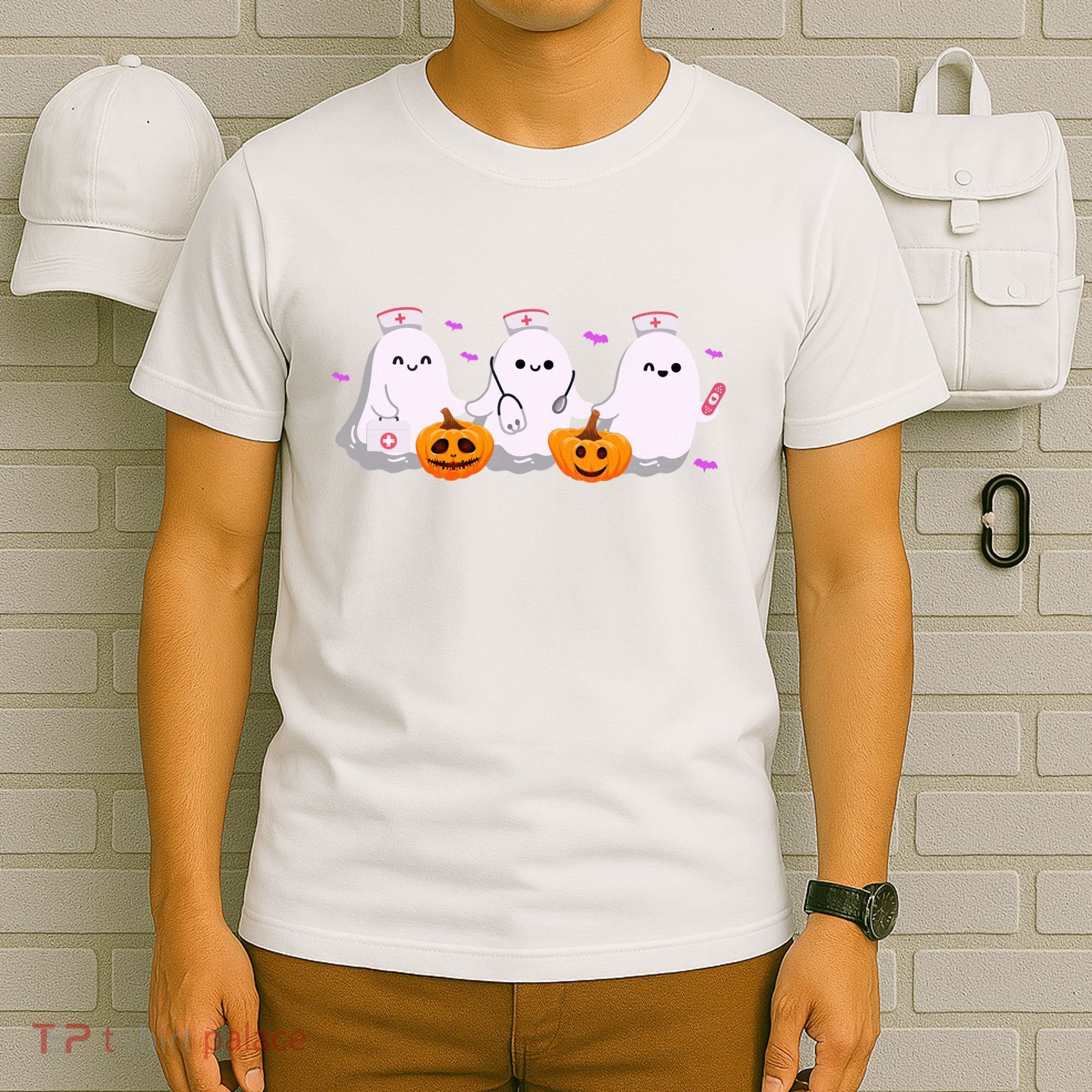 Halloween Nurse Ghosts Boo Crew T-Shirt
