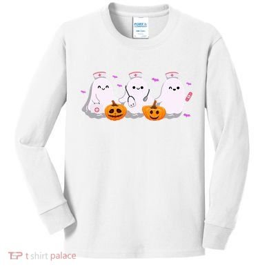 Halloween Nurse Ghosts Boo Crew Kids Long Sleeve Shirt