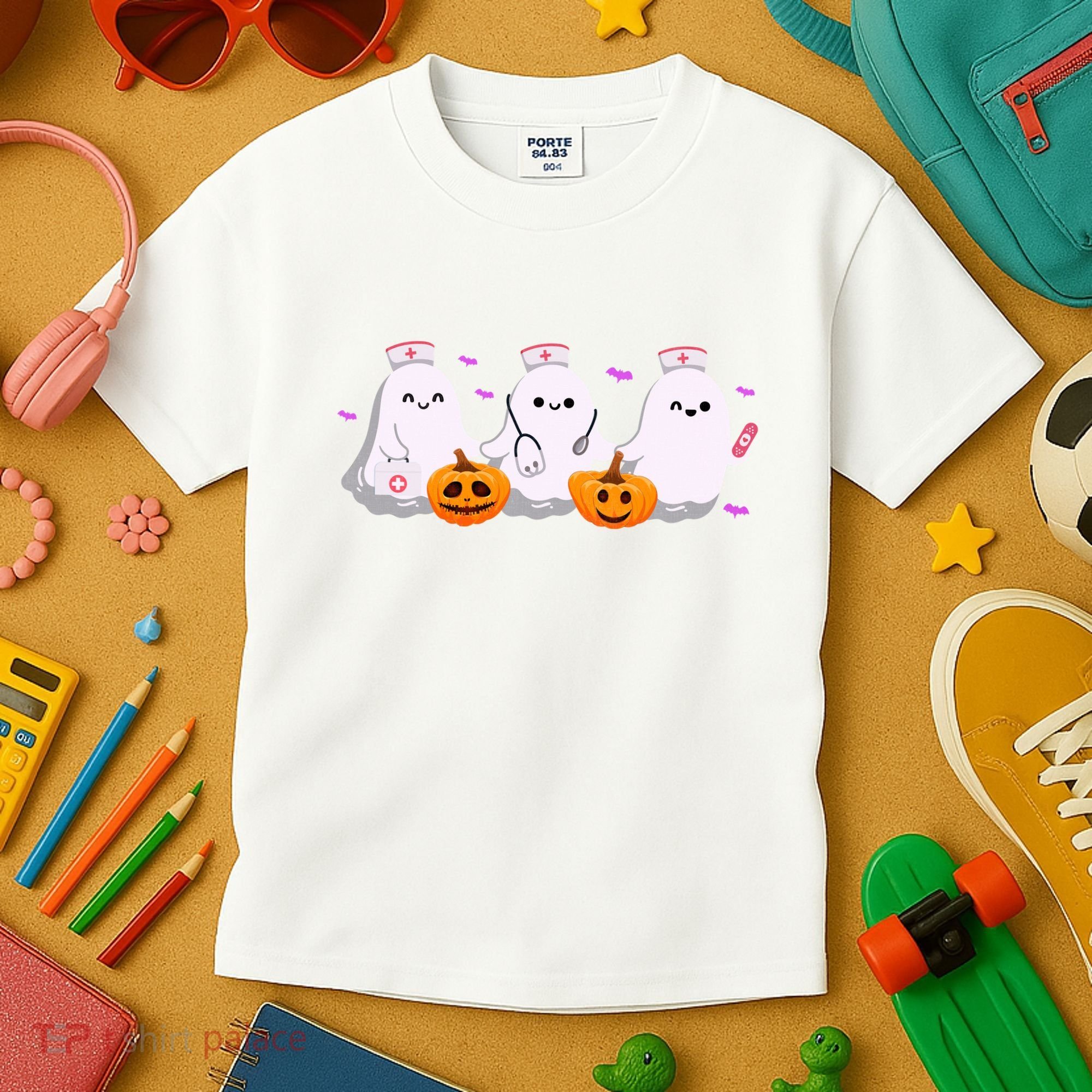 Halloween Nurse Ghosts Boo Crew Kids T-Shirt