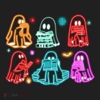 Halloween Neon Ghost Reading Books Spooky Season Women's Sweatshirt thumb 2