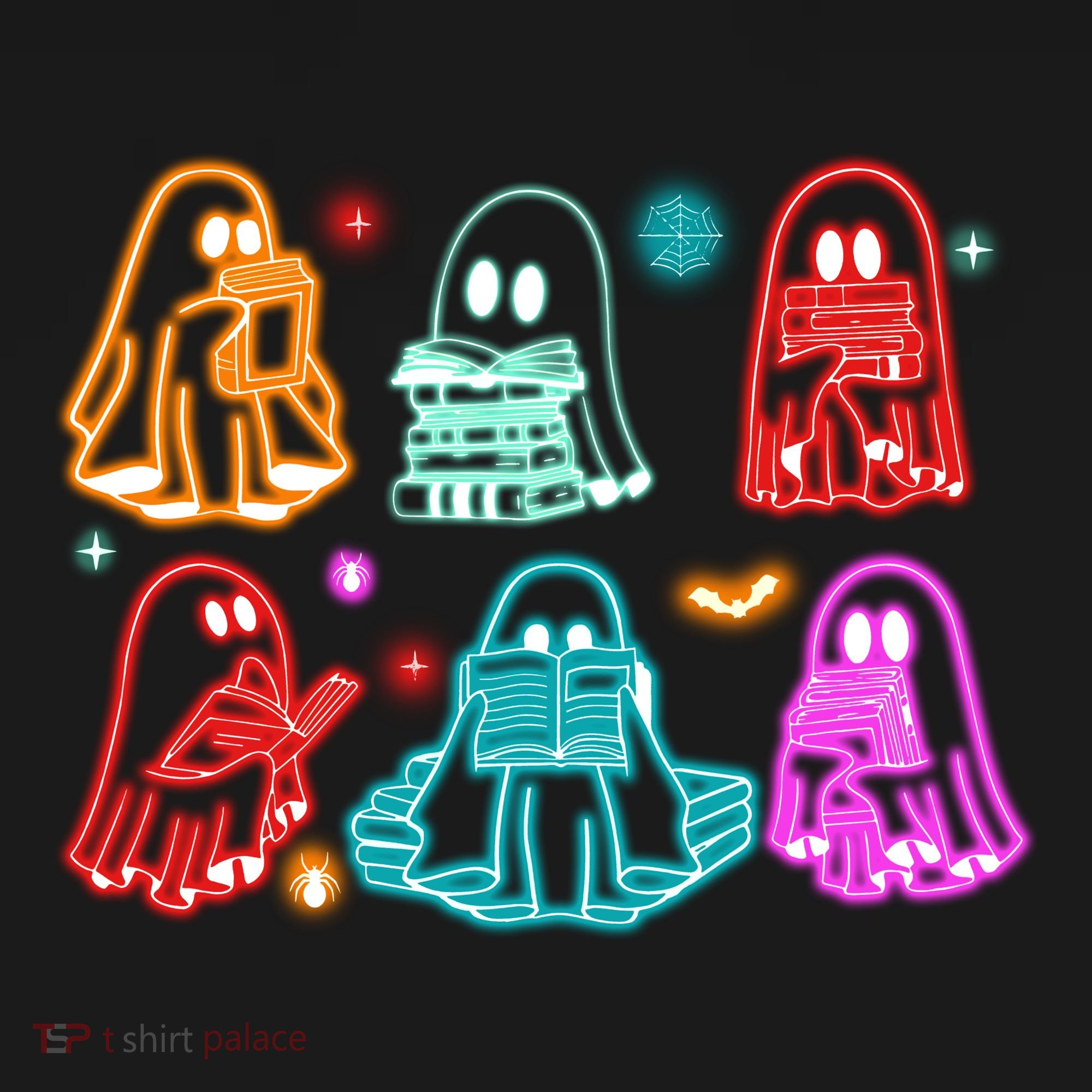 Halloween Neon Ghost Reading Books Spooky Season Hoodie