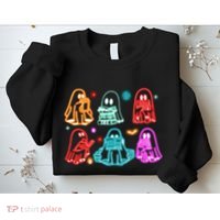 Halloween Neon Ghost Reading Books Spooky Season Sweatshirt thumb 2