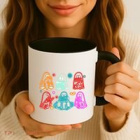 Halloween Neon Ghost Reading Books Spooky Season Coffee Mug thumb 3